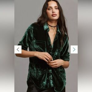 Pilcro Hadley Relaxed Green Velvet Edition Button-Down Shirt